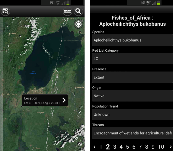 Figure 2. Freshwater Biodiversity Browser, allows the user to identify what species are in the sub-catchment they are located in the field.