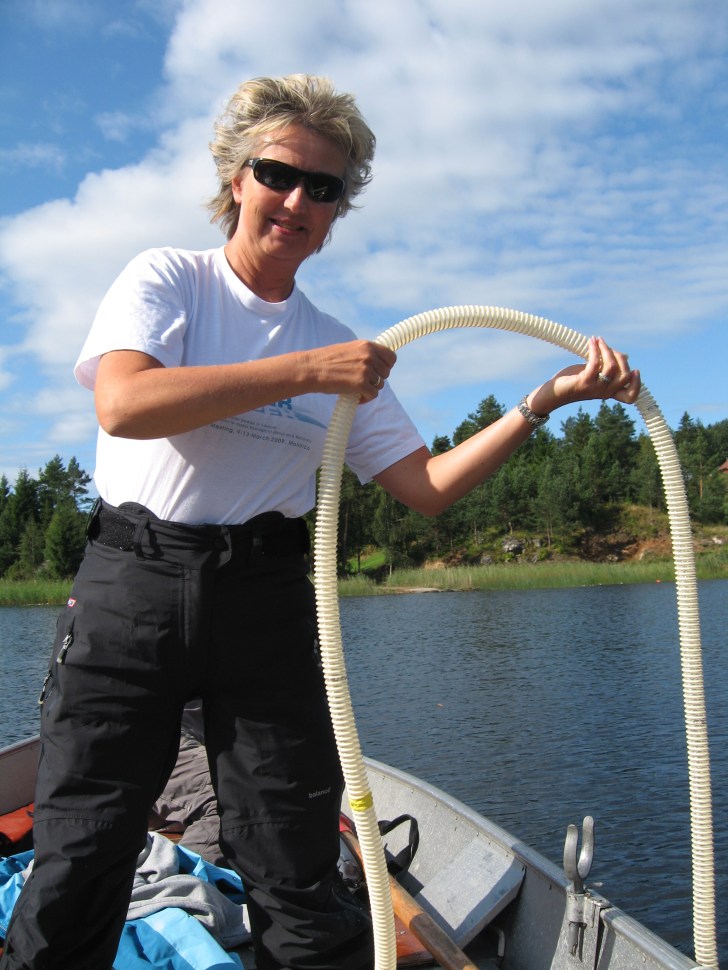 Anne taking samples from a Norwegian lake for the WISER project, 2009.
