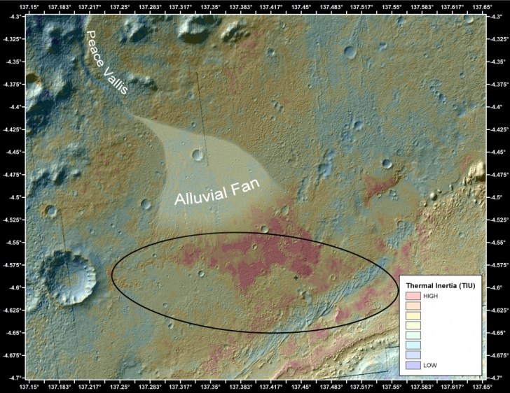 Alluvial fan in the Gale Crater - a sign of ancient flowing water. Image: NASA/JPL-Caltech/ASU