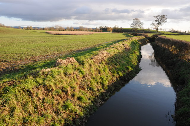 Brook and farmland, Gloucestershire.   © Copyright Philip Halling and licensed for reuse under this Creative Commons Licence