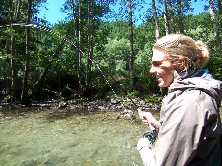 Rafaela out flyfishing on the river
