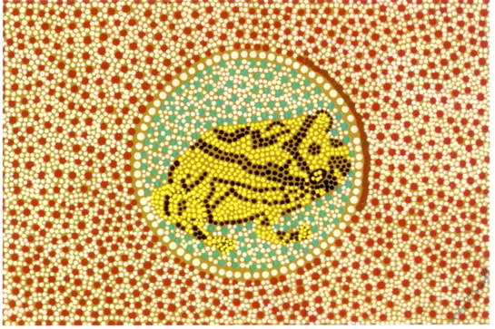 Aboriginal spot painting of Tiddalik the frog.  Image: balyat.blogspot.com