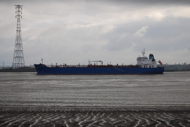 Ship sailing down the Thames estuary past a chemical works. Image: N Chadwick | Creative Commons Licence